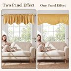 Yellowish Gold Scalloped Velvet Valance, Luxury Gold Wavy Window Treatments for Kitchen, Decorative Rod Pocket Short Drapes for Farmhouse, 52x18 Inch, 4 Panel Set