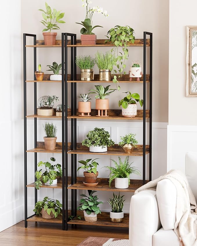 6-Tier Bookshelf, Narrow Bookcase with Open Shelves, Talll Book Shelf Coner Shelf for Living Room, Bedroom, Home Office, Study, Bathroom,11.5 x 15.7 x 72.6 Inches, Rustic Brown and Black