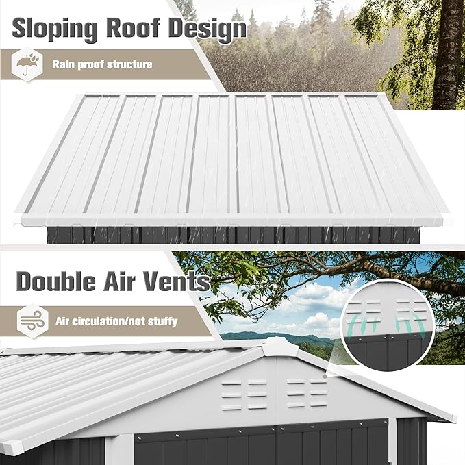 JUMMICO Metal Outdoor Storage Shed 6 x 8 FT Metal Shed with Lockable Door,Waterproof Garden Tool Shed Storage House for Backyard Patio Lawn,Grey