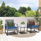 3 Pieces Patio Furniture Set, Outdoor Patio Set, Patio Bistro Set, All-Weather Wicker Conversation Set with Cushions Table for Porch Backyard (Gray-Blue)