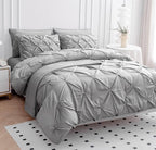 Lane Linen California King Comforter Set, 7 Piece Cal King Bed in a Bag, Pintuck Cal King Bedding Set, Soft Cali King Bed Set, Cal King Bedding Comforter Sets with Sheets, Pillowcases & Shams - Silver