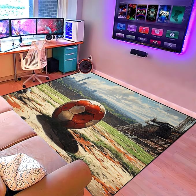 Football Rug - Football Decor for Boys Bedroom Soccer Rug for Play Area Football Printed Rug for Kids Room Basketball Rugs for Teen Boys Bedroom Playmat Area Rugs for Kids Rooms,3'×4'