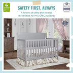 Cape Cod 5-In-1 Convertible Crib In Pebble Grey, Greenguard Gold And JPMA Certified, Built Of Sustainable New Zealand Pinewood, 3 Mattress Height Positions