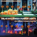12 Pack Solar Pumpkin Lights for Halloween Decorations Outdoor, Waterproof Halloween Pathway Lights with 8 Modes, Orange Purple and Green Halloween Walkway Stake Lights for Yard Garden Party Decor
