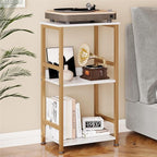 Small Bookshelf for Small Spaces, 3 Tier White and Gold Bookcase Night Stand, Narrow Gold Bedside Book Shelf, Short Bookshelf Storage Organizer for Bedroom, Living Room, Home, Office, White&Gold