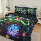 NINENINE Gamer Bedding Sets, 6PCS Full Size Comforter Size for Boys,Gaming Bedding Sets for Boys Bed in A Bag Gamer Comforter Sets(1Comforter,1Flat Sheet,1Fitted Sheet,1Cushion Cover,2Pillowcases)…