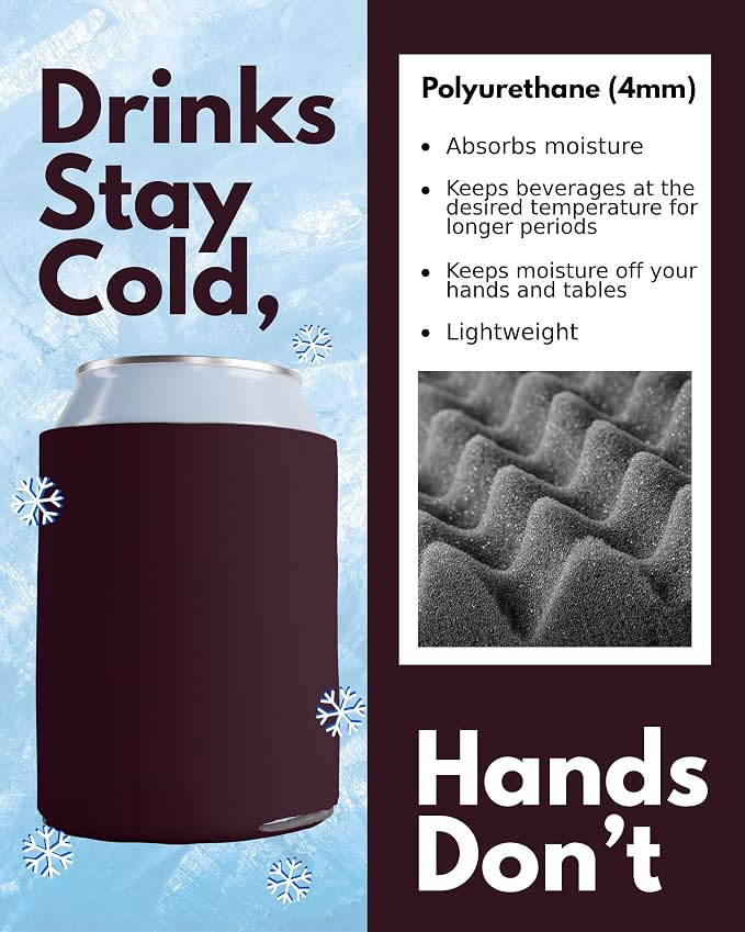PartyPrints 200 Pack Eggplant Blank Can Cooler Sleeves, Customizable Bulk Insulated Foam for Beer, Collapsible Plain Drink Holder, Cold Soda Insulator, 12oz Regular, 16oz Tall Cans