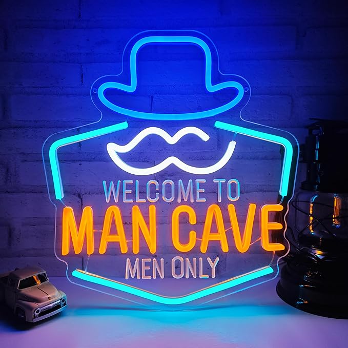 Man Cave Neon Sign, Gentleman Neon Signs for Wall Decor, Dimmable Acrylic Neon Lights for Man Cave Gamer Room Bedroom Bar Pub Party Decorations