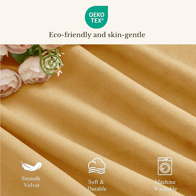 Yellowish Gold Scalloped Velvet Valance, Luxury Gold Wavy Window Treatments for Kitchen, Decorative Rod Pocket Short Drapes for Farmhouse, 52x18 Inch, 4 Panel Set