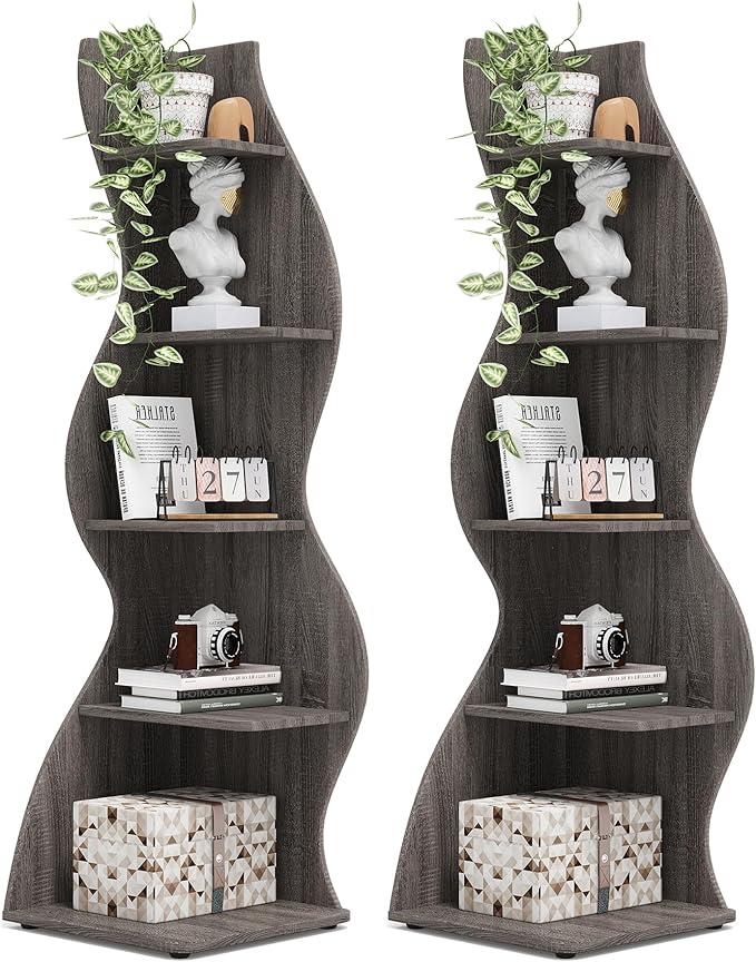 Small Corner Shelf, Modern 5-Tier Wall Corner Bookshelf, Stylish Bookcase Storage Rack for Small Space,Living Room. Bedroom