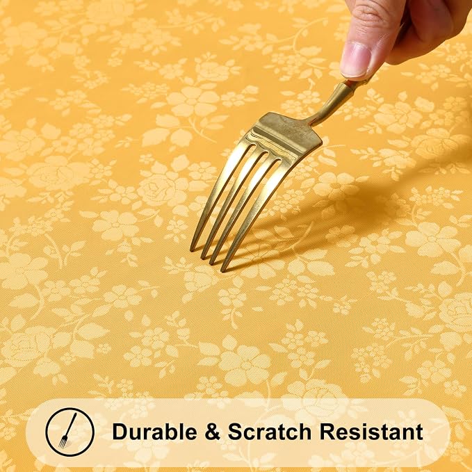 Smiry Rectangle Waterproof Heavy Duty Vinyl Tablecloths, 52 x 70 Inch | Wipeable Washable Floral Embossed Table Cover for Kitchen and Dining Room, Indoor & Outdoor Use, Mustard Yellow