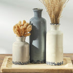 Ceramic Vase Set of 3, Neutral Flower Vases Home Decor, Pottery Rustic Farmhouse Decorative Vases Modern Decor for Table Mantel Entryway Bookshelf Living Room Kitchen Bedroom - Ocean