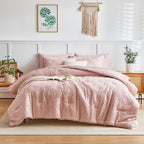 7 Pieces Tufted Bed in a Bag King Comforter Set with Sheets Blush, Soft and Embroidery Shabby Chic Boho Bohemian, Luxury Solid Color with Diamond Pattern, Jacquard Tufts Bedding Set for All Season