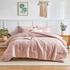7 Pieces Tufted Bed in a Bag Queen Comforter Set with Sheets Blush, Soft and Embroidery Shabby Chic Boho Bohemian, Luxury Solid Color with Diamond Pattern, Jacquard Tufts Bedding Set for All Season