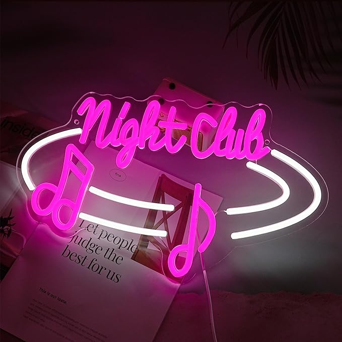 LISIGNVE Night Club Neon Sign Dimmable Switch Led Bar Sign Neon Light for Wall Decor USB Powered Music Light Up Sign for Bar Club Party Pub Music Station(16.5 * 9.8 In)