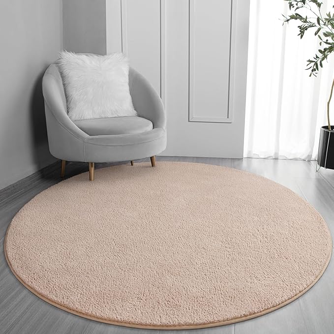 Round Area Rugs for Bedroom Living Room, 4x4 Ivory Super Soft Comfy Thickened Memory-Foam Indoor Circle Carpets, Modern Aesthetic Minimalist Carpet for Boys Girls Adults Nursery Home Décor