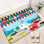 Cartoon Ambulance Car Area Rug Car Carpet for Kids Play Rug for Cars and Trucks Car Rug Play Mat Car Track Rug Truck Rugs for Boys Room Rugs for Boys Bedroom,Light Blue 2'×3'