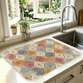 Bohemian Vintage Dish Drying Mat for Kitchen Counter Coffee Bar 18x24 in | Decorative Non Slip Absorbent Kitchen Dishes Drainer Mat, with Anti-slip Rubber Backing & Hanging Loop, for Sink, Home Gift