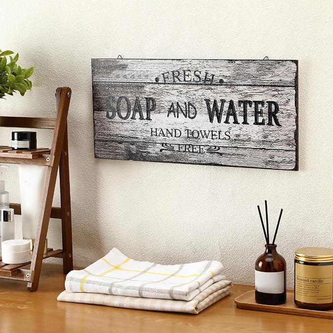 Jetec Farmhouse Bathroom Decor, Fresh Soap and Water Sign Vintage Bathroom Wood Plaque Rustic Wall Decor for Wall Art Decoration Restroom(Novel)