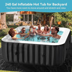 Blow Up Inflatable Hot Tub, 4-6 Person Large Square Portable Hot Tub, Leak-Proof PVC Outdoor Spa with 130 Air Jets, Heater Pump and Insulated Cover, 73” X 73”X 25”