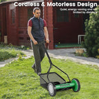 Goplus Manual Lawn Mower, 14 Inch 5-Blade Walk-Behind Cordless Grass Cutter with 7 Gallon Removable Grass Collect Bag, Adjustable Cutting Heights, Push Reel Lawn Mower for Yard, Garden