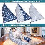 Stuffed Animal Storage Bean Bag Chair Cover, Cotton Blue Universe Plush Toy Storage Stuff and Sit Seat for Kids/Teens/Adults, 52" x 31" Extra Large Triangle Floor Sofa, 200L/52Gal, Cover Only