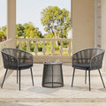 EAST OAK 3-Piece Patio Bistro Set, Patio Conversation Bistro Set with 2 Wide Ergonomic Chairs, Cushions & Glass Top Side Table, Outdoor All-Weather Wicker Furniture for Porch, Gray & Dark Gray
