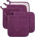 100% Cotton Kitchen Everyday Basic Terry Pot Holder Heat Resistant Coaster Potholder for Cooking and Baking Set of 5 Grape