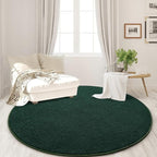 Round Area Rugs for Bedroom Living Room, 5x5 Dark Green Super Soft Comfy Thickened Memory-Foam Indoor Circle Carpet, Modern Aesthetic Minimalist Carpet for Boys Girls Adults Nursery Home Décor