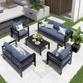Solaste Aluminum Patio Furniture Set,5 Pieces Modern Outdoor Conversation Set Sectional Sofa with Upgrade Cushion and Coffee Table,Black Frame and Blue Cushion