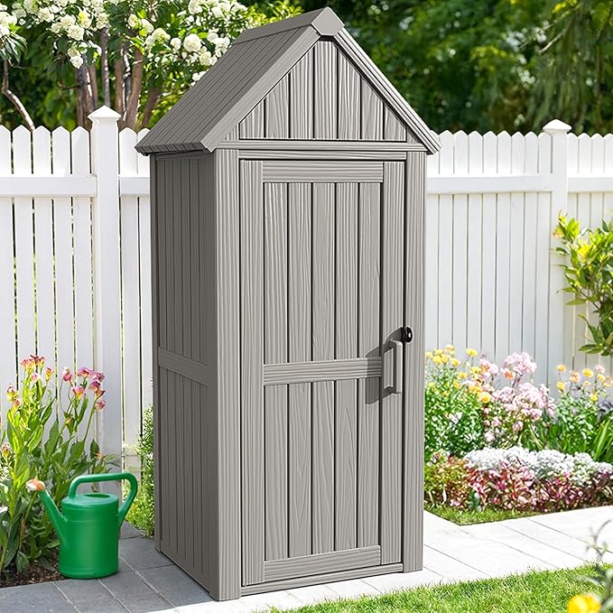 ONBRILL Multifunctional Storage Shed, Outdoor Storage Cabinet with Hooks and Lock Ring, Waterproof Outdoor Storage Shed for All Weather, Tool Outdoor Shed for Patio Lawn and Garden