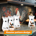 Arrozon Rooster Salt and Pepper Shakers - 4 oz Glass Set, Steel Lids | Rooster Design with Glass Bottoms and Stainless Steel Lids Adds Farmhouse Charm to Kitchen Counters and Makes Refilling Easy.