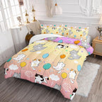 Datura home Kids Comforter Set Cute Cats Printed Pattern Bedding Set with 1 Comforter and 2 Pillowcases for Girls Boys Bedroom All Season(Cat1 Queen)
