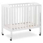 3 in 1 Portable Folding Stationary Side Crib in White, Greenguard Gold Certified, Safety Wheel with Locking Casters, Convertible, 3 Mattress Heights