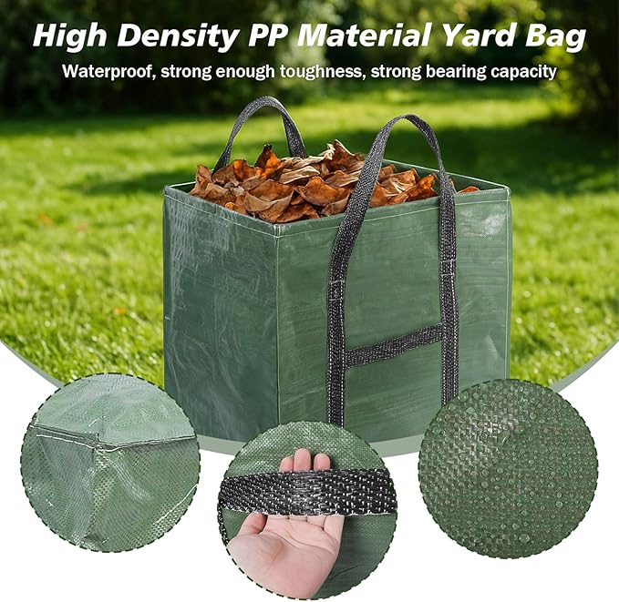 2 Pack 66 Gallons Reusable Yard Waste Bags, Upgrade Heavy Duty Foldable Garden Leaf Bag, Self-Standing Lawn Bags with Reinforced Handles, Keep Upright (23.6" L × 23.6" W × 27.5" H)