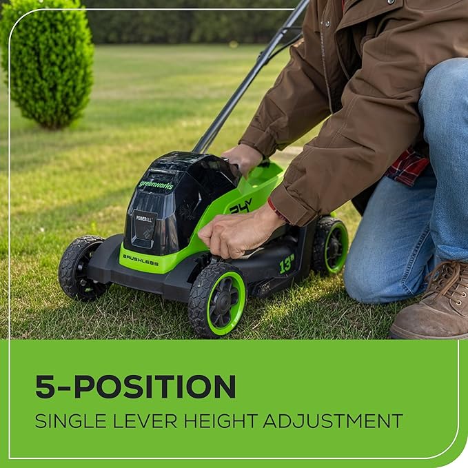 Greenworks 24V 13" Brushless (Push) Cordless Lawn Mower, 4.0Ah Battery and Charger