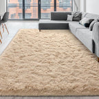 Super Soft Fluffy Shaggy Rugs for Living Room Bedroom, Fuzzy Plush Area Rugs for Girls Kids Room Nursery Home Decor, Furry Dorm Rug Cute Non-Slip Indoor Floor Carpet 6x9 Feet, Beige