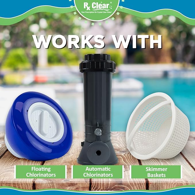 Rx Clear 1" Inch Chlorine Tabs | 1200 Pounds | Use Tablets as Bactericide, Algaecide, & Disinfectant in Swimming Pools | Stabilized, Long Lasting, Slow Dissolving, & UV Protected (24 x 50 LB Buckets)