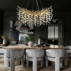 Modern Crystal Gold Chandelier, 36" Large Rectangular Oval Tree Branch Crystal Chandeliers for Dining Room,16-Light Flush Mount K9 Crystal Chandeliers, for Kitchen Island,Dining Room