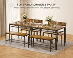 Gizoon 4-Piece Dining Table Set for 4, Kitchen Table with Bench Rustic | Space-saving rustic 4-piece dinette set with metal storage rack. Includes 2 ergonomic chairs and 1 bench. Easy to clean.