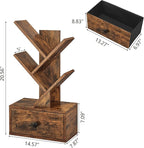 4 Tier Tree Bookshelf with Drawer, Small Tree Bookcase, Table Top Book Shelf Organizer Shelves for Living Room, Bedroom, Home Office, Rustic Brown