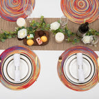 SHACOS Round Braided Placemats Set of 6 Table Mats Colorful Place Mats for Dining Tables Holiday Party Decor (Rainbow Red, 6)