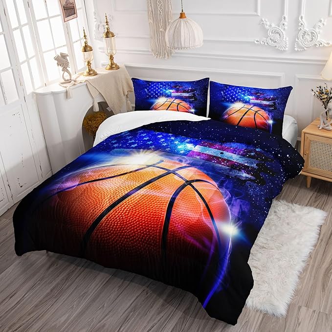 Datura home Kids Comforter Set Basketball Printed Pattern Bedding Set with 1 Comforter and 2 Pillowcases for Girls Boys Bedroom All Season(Basketball Twin)