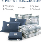 Blue Comforters Queen Size, Plaid Queen Bed Set for Boys & Girls,Classic Homestead-style Queen Size Comforter Sets with Sheets and Comforter Set