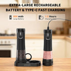Electric Salt and Pepper Grinder Set, Upgrade 2-Speed Setting, External 5 Adjustable Coarseness, Rechargeable Automatic Salt & Pepper Shakers Mill with Battery Display, Storage Base & Led Light, Black