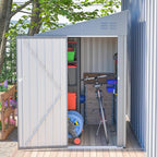 4x8 FT Outdoor Storage Shed,Lean to Lockable Metal Garden Shed Steel with Reinforced Beams,All Weather Waterproof Storage House W/Lockable Door&2 Air Vents,for Backyard,Patio,Lawn,Garden,Gray