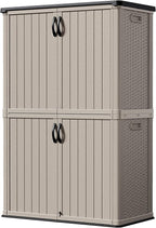 Devoko Outdoor Storage Cabinet 50 Cu Ft with Lockable Doors, Vertical Storage Shed Waterproof Patio Tools Storage Box for Sofa Cushions, Gardening Tools and Accessories (Beige)