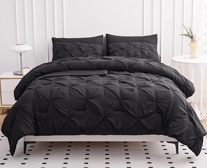 LANE LINEN California King Comforter Set, 7 Piece Cal King Bed in a Bag, Pintuck Cal King Bedding Set, Soft Cali King Bed Set, Cal King Bedding Comforter Sets with Sheets, Pillowcases & Shams - Grey