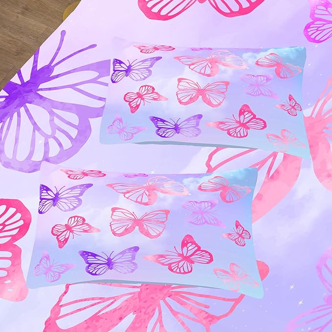Tailor Shop Butterfly Comforter Sets Full Size,Purple Butterfly Bedding Sets for Girls Kids Teens with 2 Pillowcase…