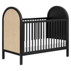 babyletto Bondi Cane 3-in-1 Convertible Crib with Toddler Bed Conversion Kit in Black with Natural Cane, Greenguard Gold Certified